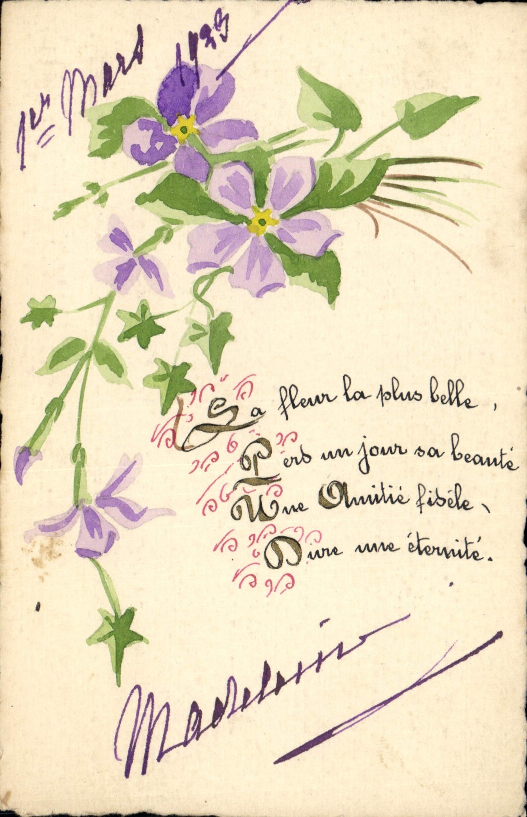 CPA Fantaisie (dessin a la main) Fleurs 