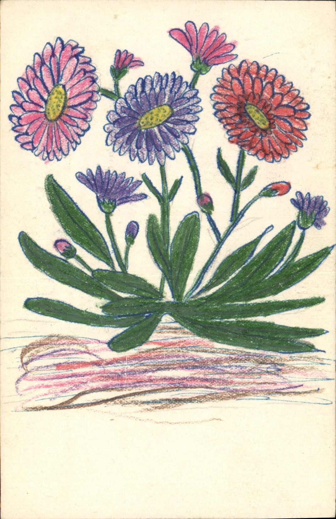 CPA Fantaisie (dessin a la main) Fleurs 