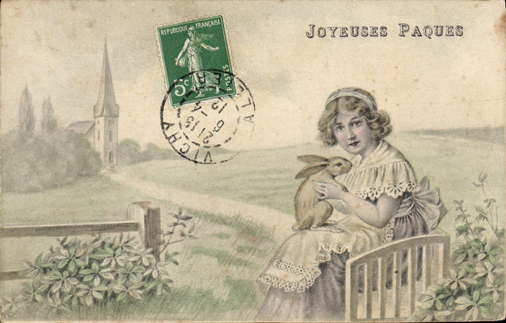 CPA Fantaisie Enfant Lapin Paques 