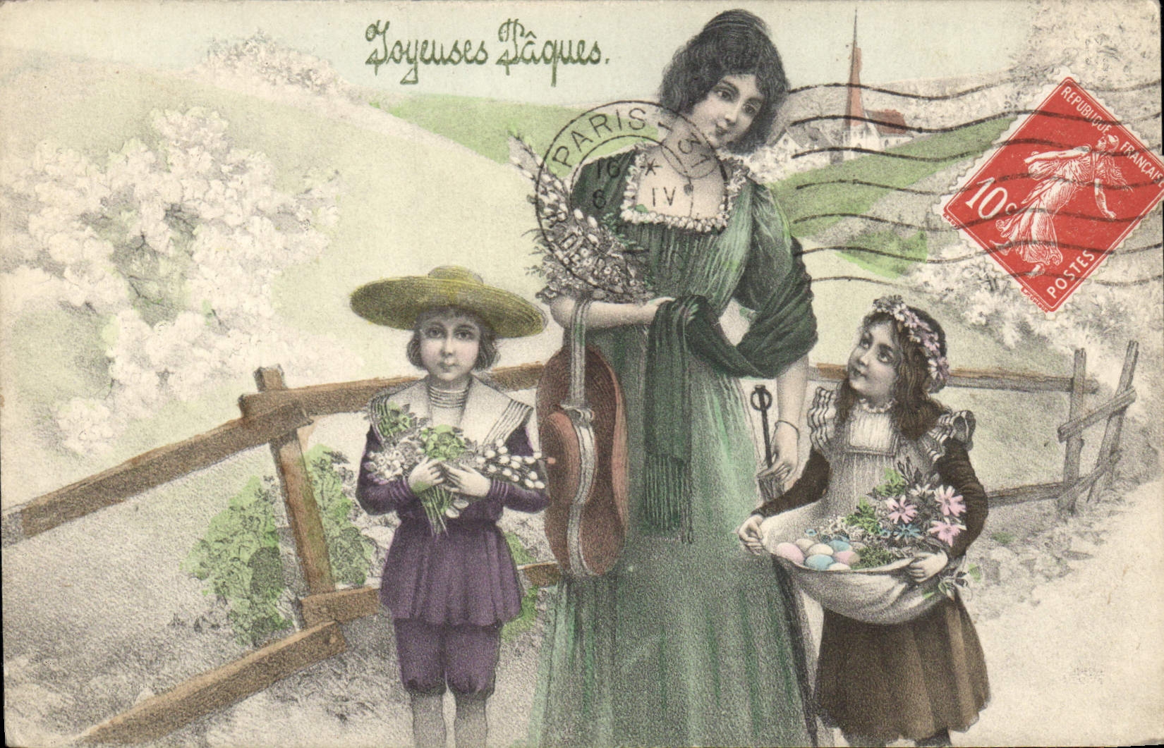 Vintage Postcard Fantasy Woman Easter Children