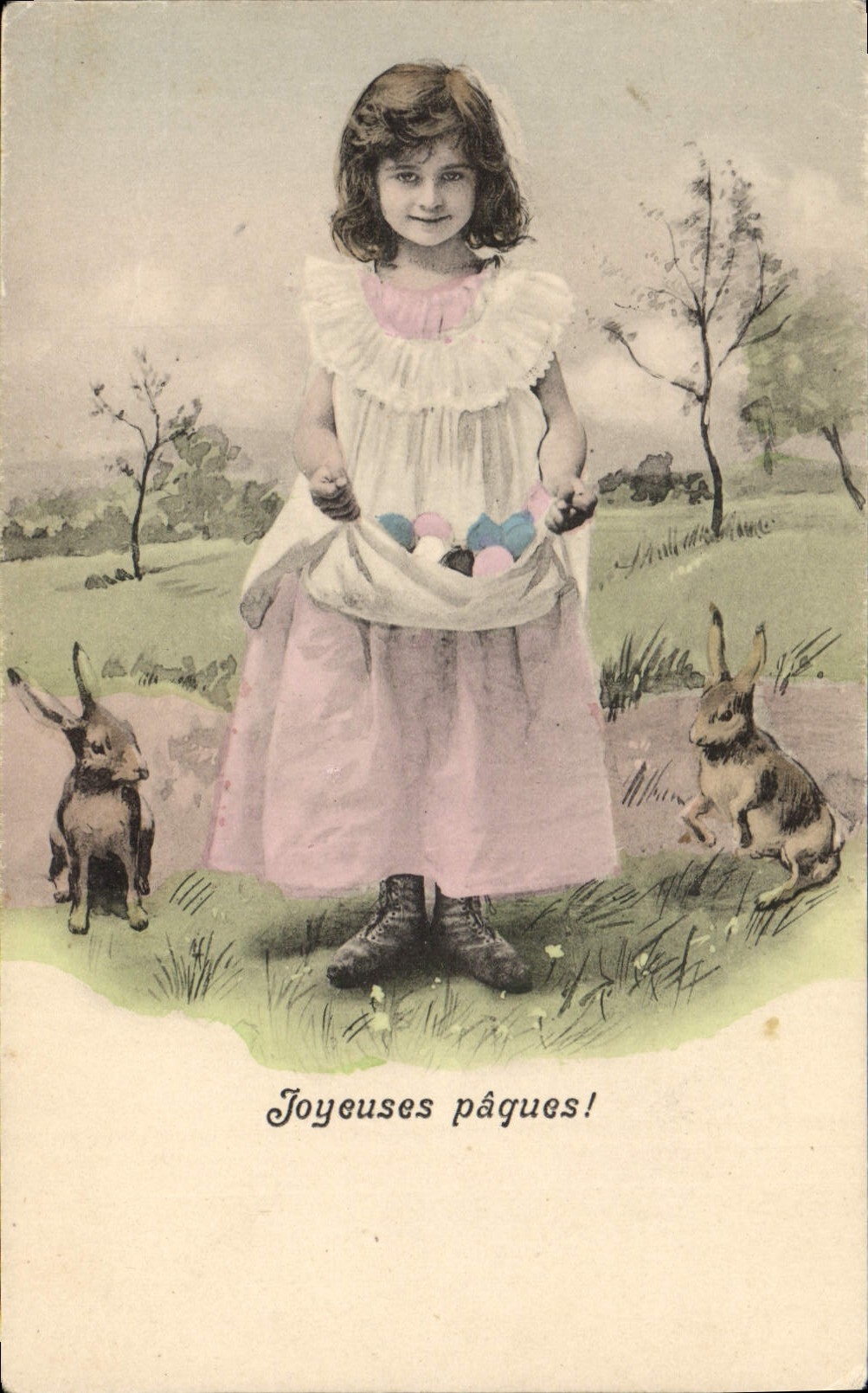 CPA Fantaisie Enfant Lapins Oeufs 