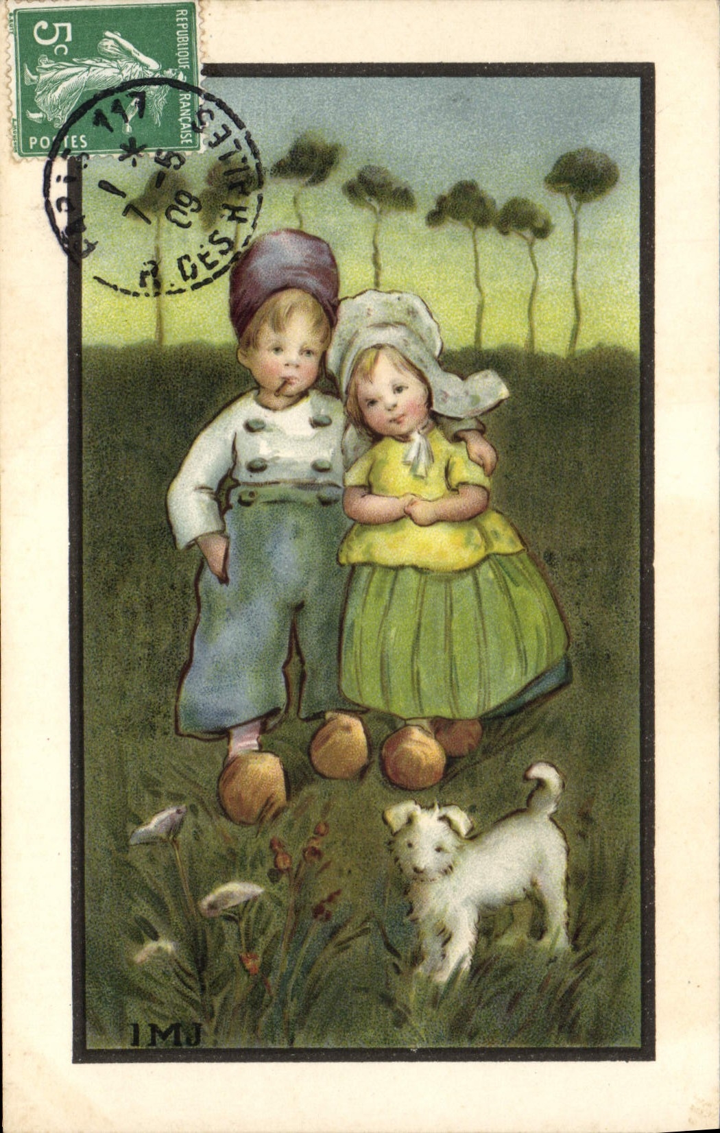 CPA Fantaisie Enfants Folklroe Chien