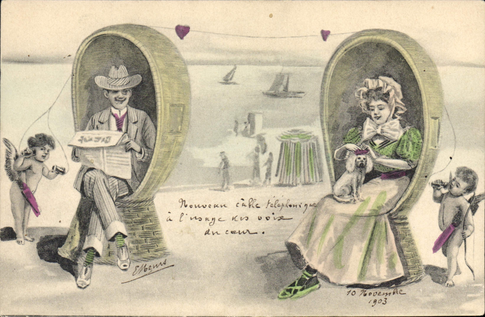 Vintage Postcard Fantasy Woman Angels Angels