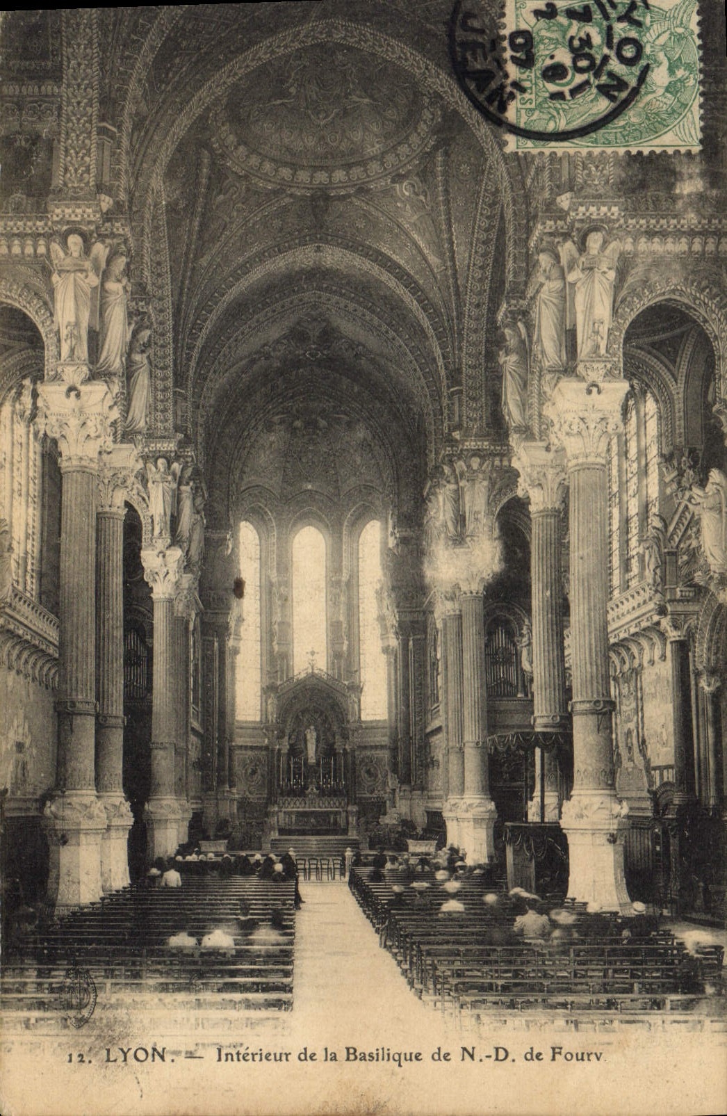Postal Órgano Lyon Interior de la basílica de Nd de Fourviere