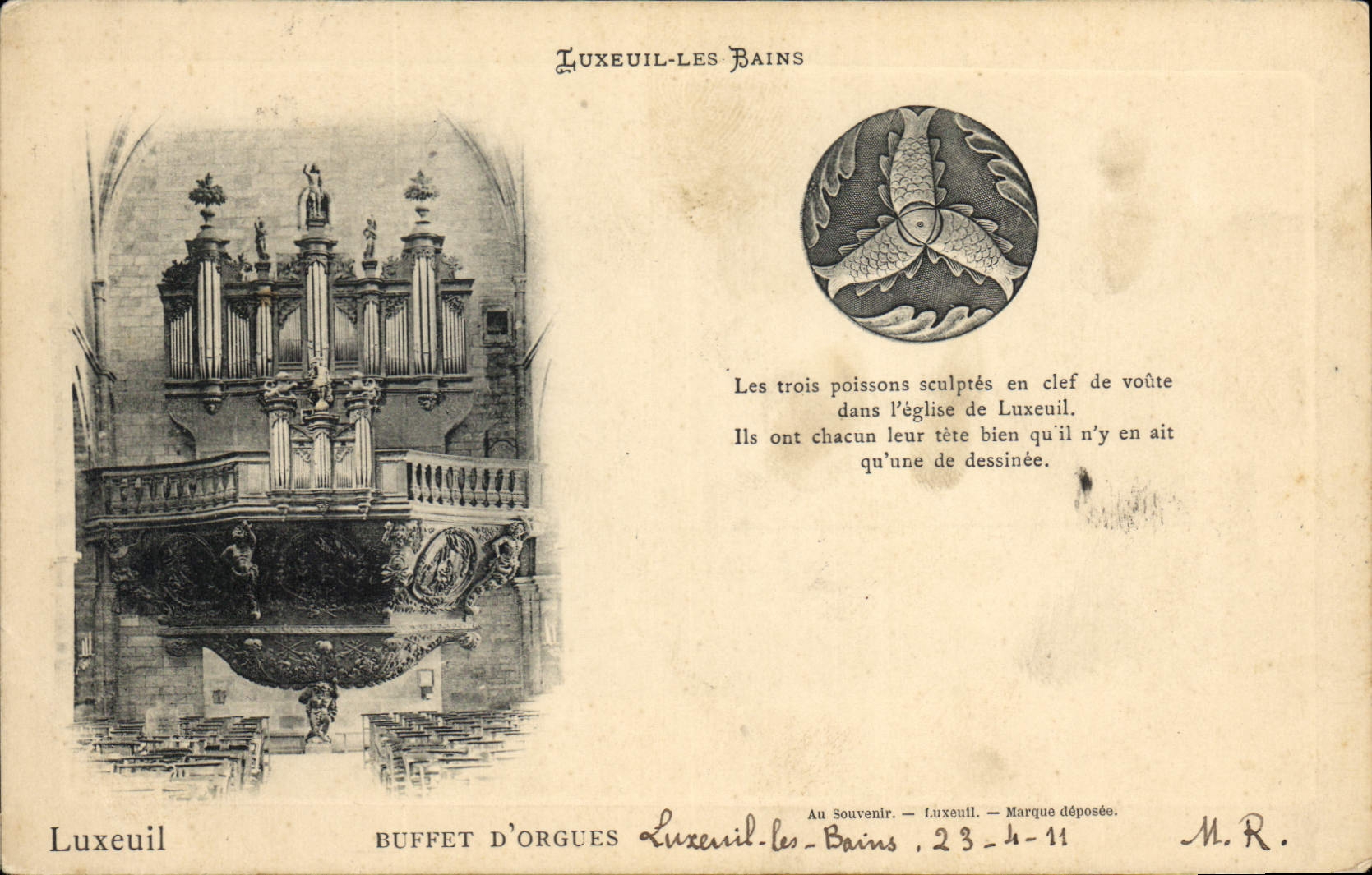 Postal Órgano Luxeuil los Baños Aparador de órganos los tres pescados