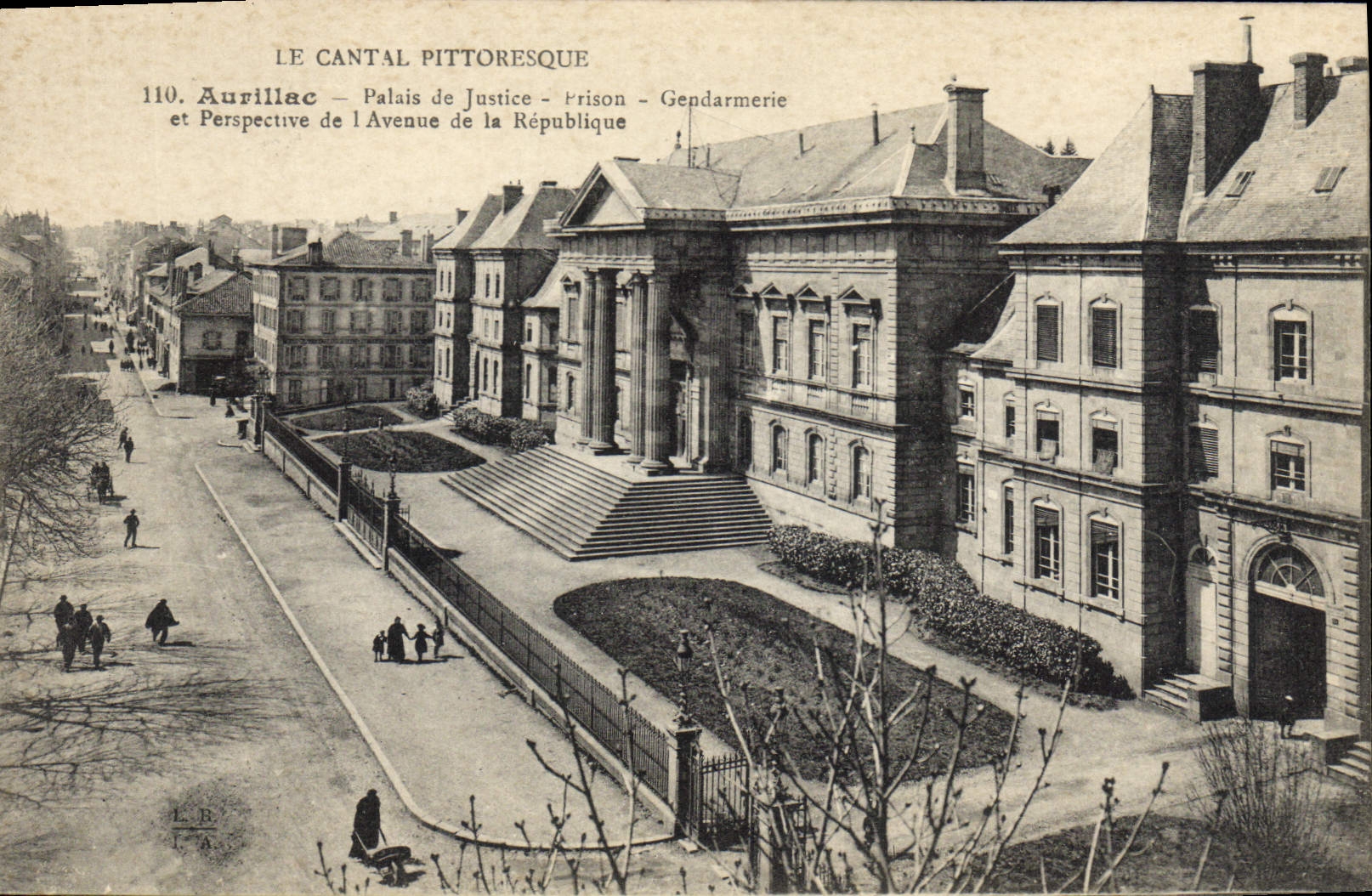 Vintage Postcard Law courts Aurillac Prison Gendarmerie and perspective of the Avenue of the Republic
