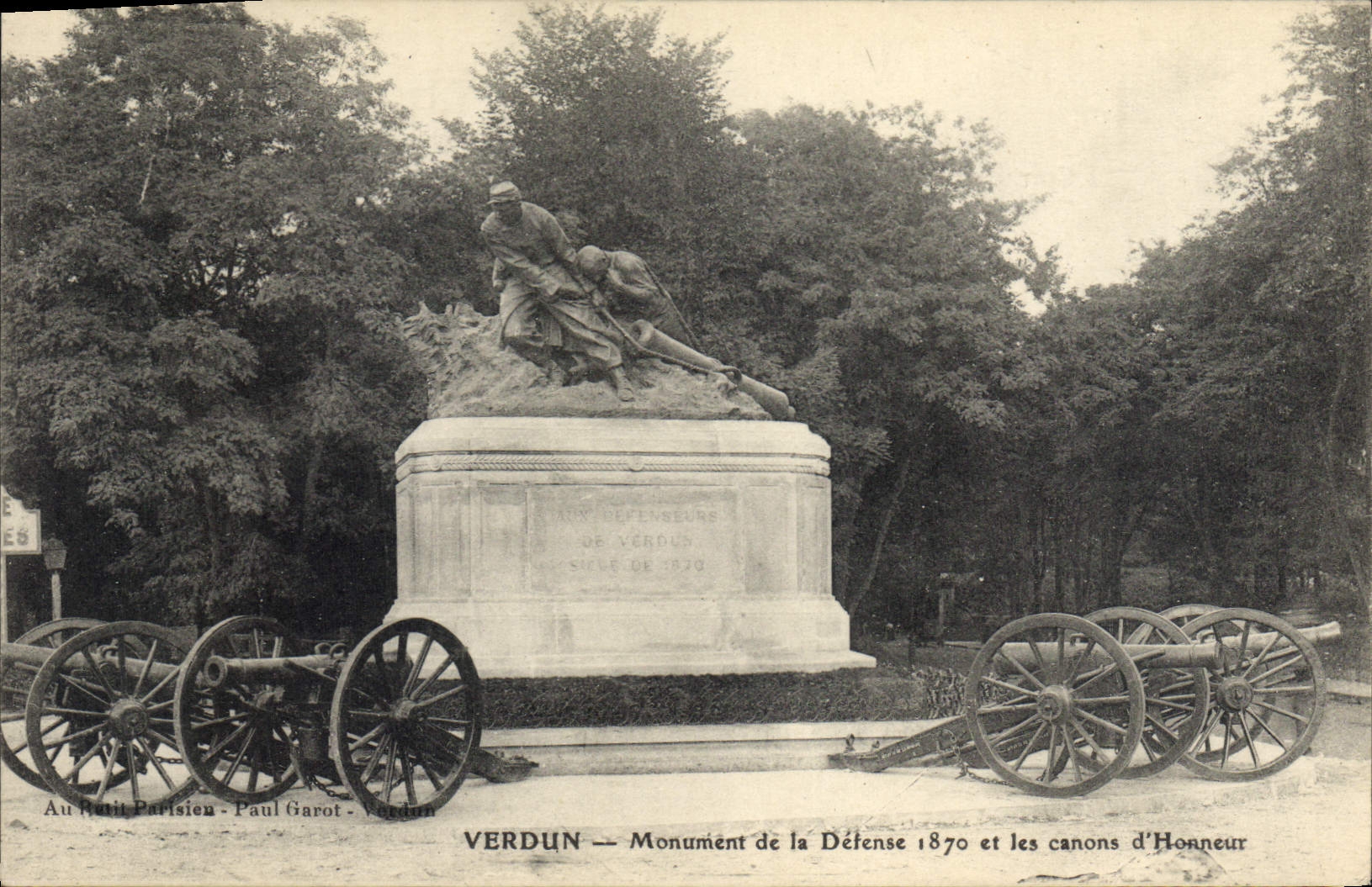 Postal Militaria Guerra de 1870 Verdun Monumento de la Defensa 1870 y los cañones de honor