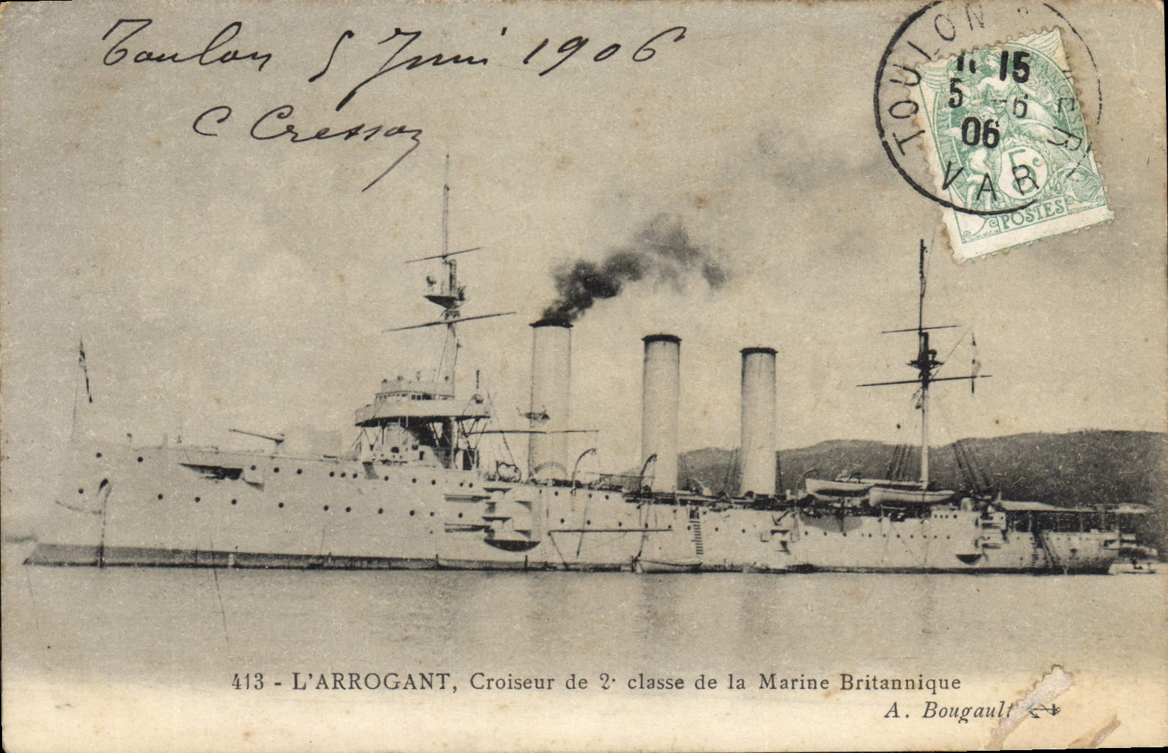 Vintage Postcard Warship the Arrogant Cruiser of 2nd Class of the British Navy