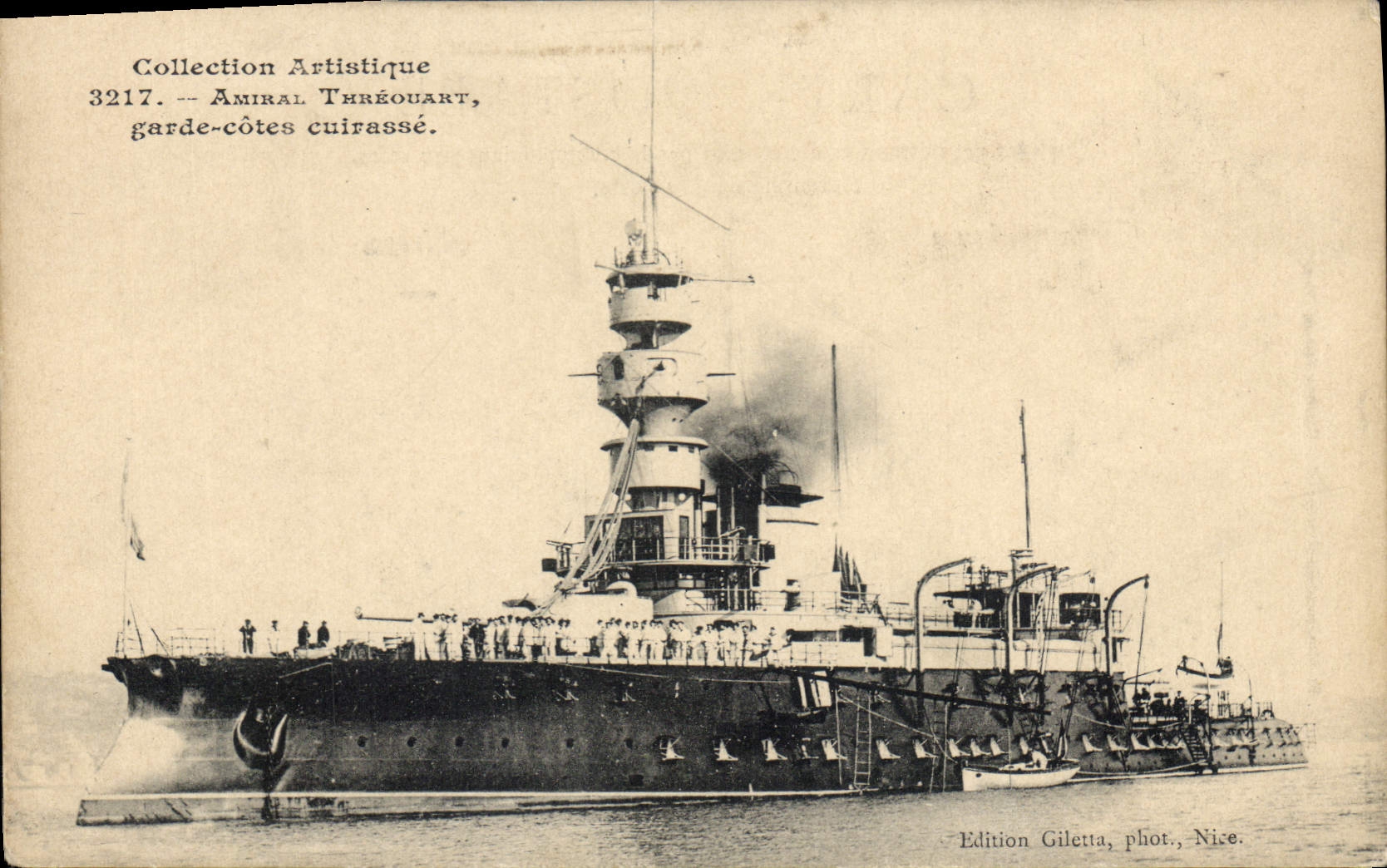 Vintage Postcard Warship Admiral Trehouart Garde Dimensions Armours