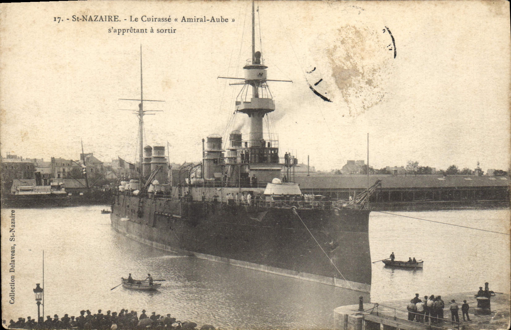 Vintage Postcard Warship St Nazaire armours It preparing Admiral Aube has to leave