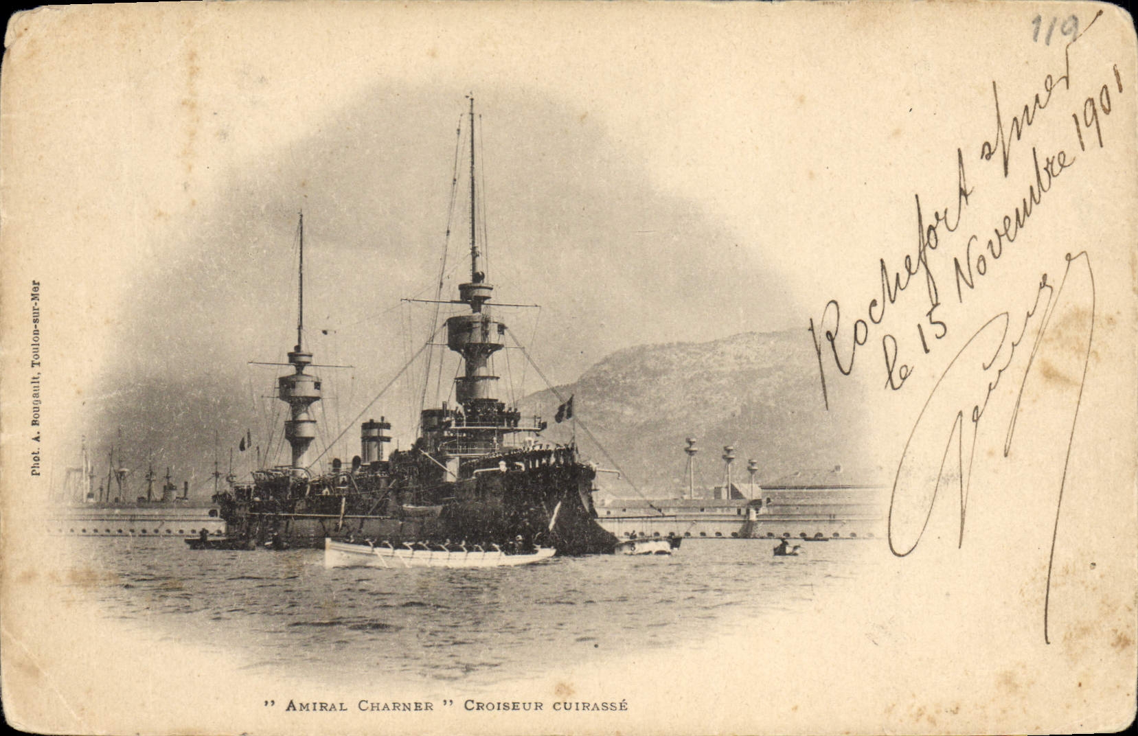 Vintage Postcard Warship Admiral Charner Croiseur Armours