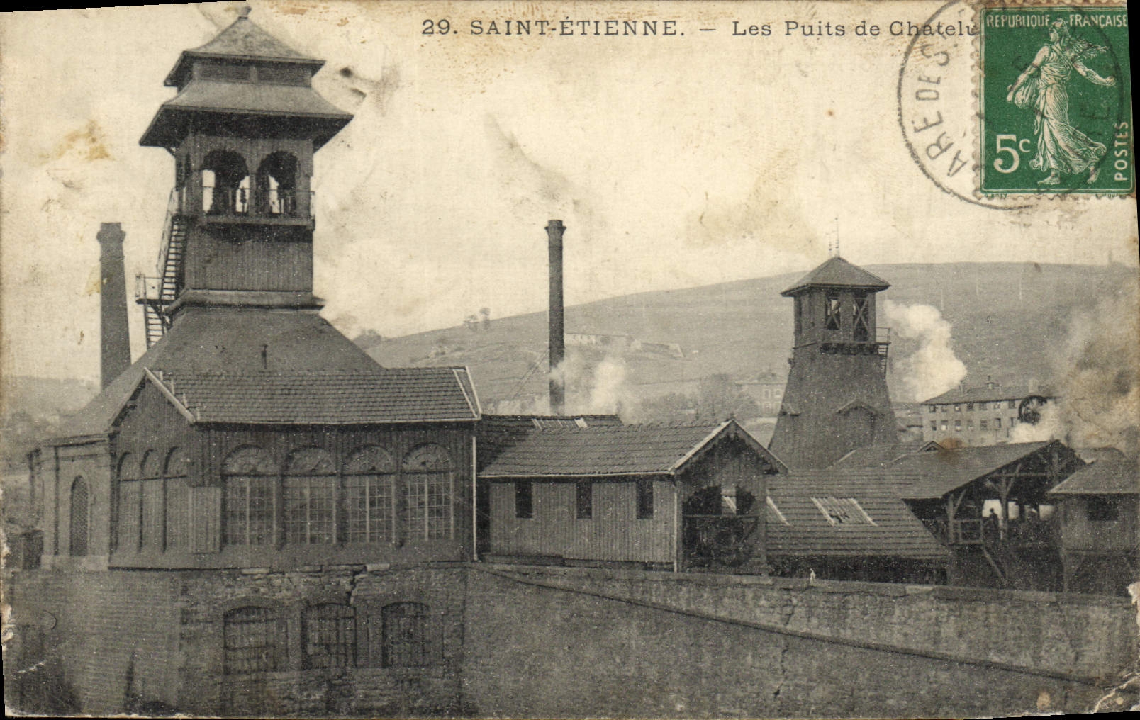 Vintage Postcard Mines Mines Saint Etienne the wells