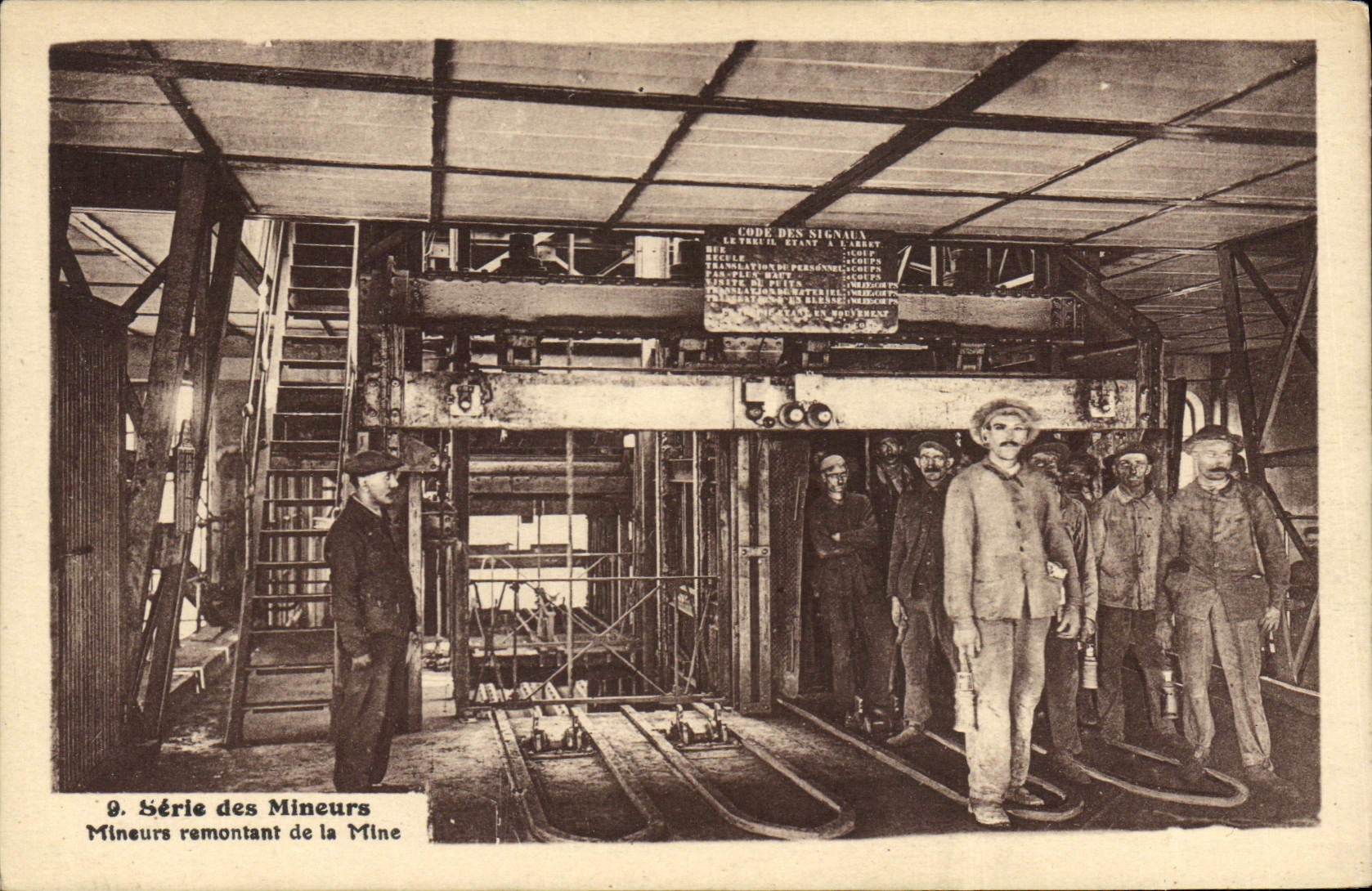 Postal Mina Minas Mineros que remonta de la mina