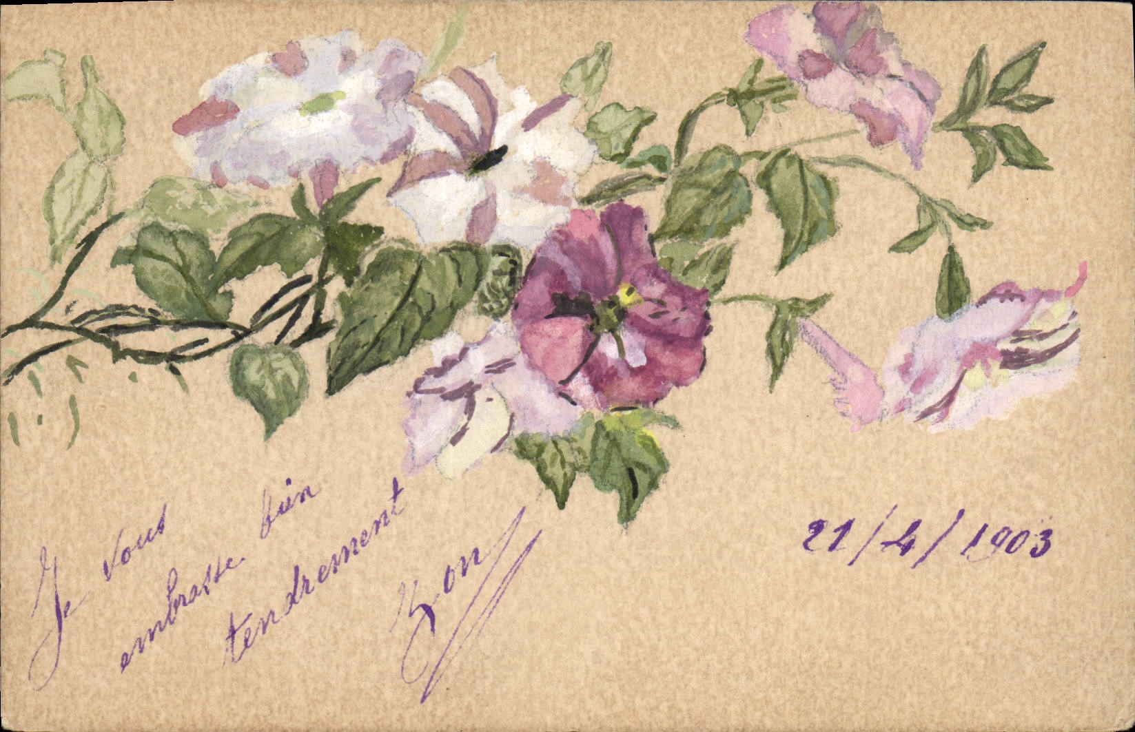 CPA Fantaisie (dessin a la main) Fleurs 