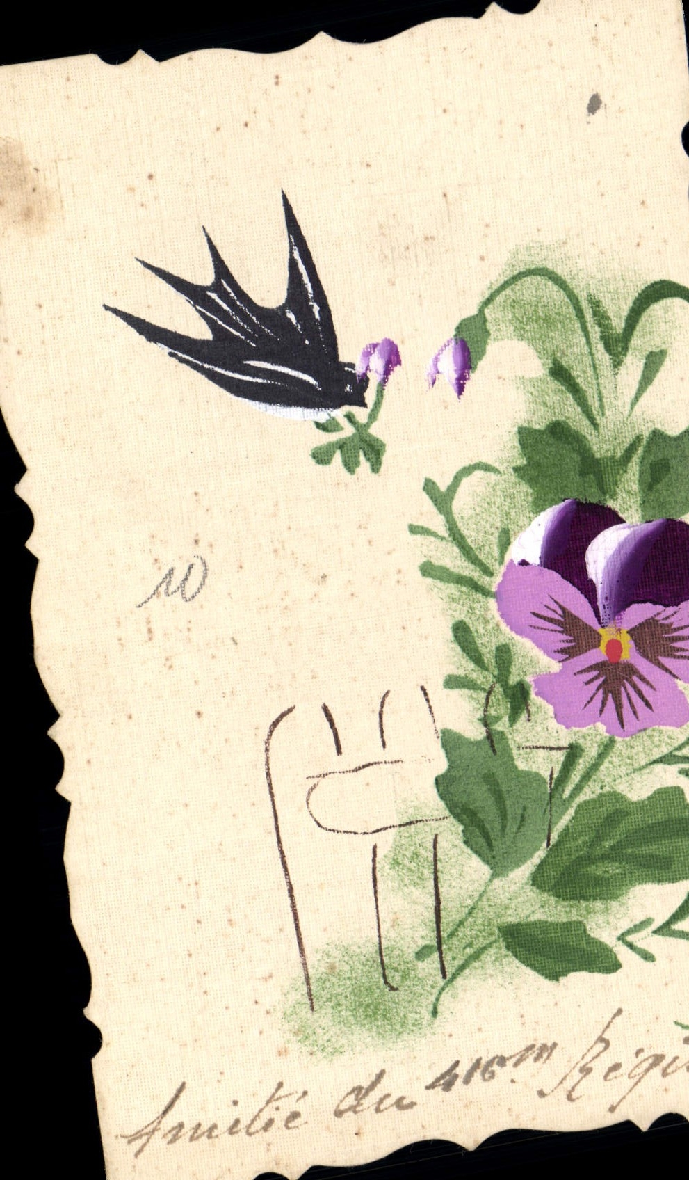 CPA Fantaisie (dessin a la main) Fleurs Hirondelle