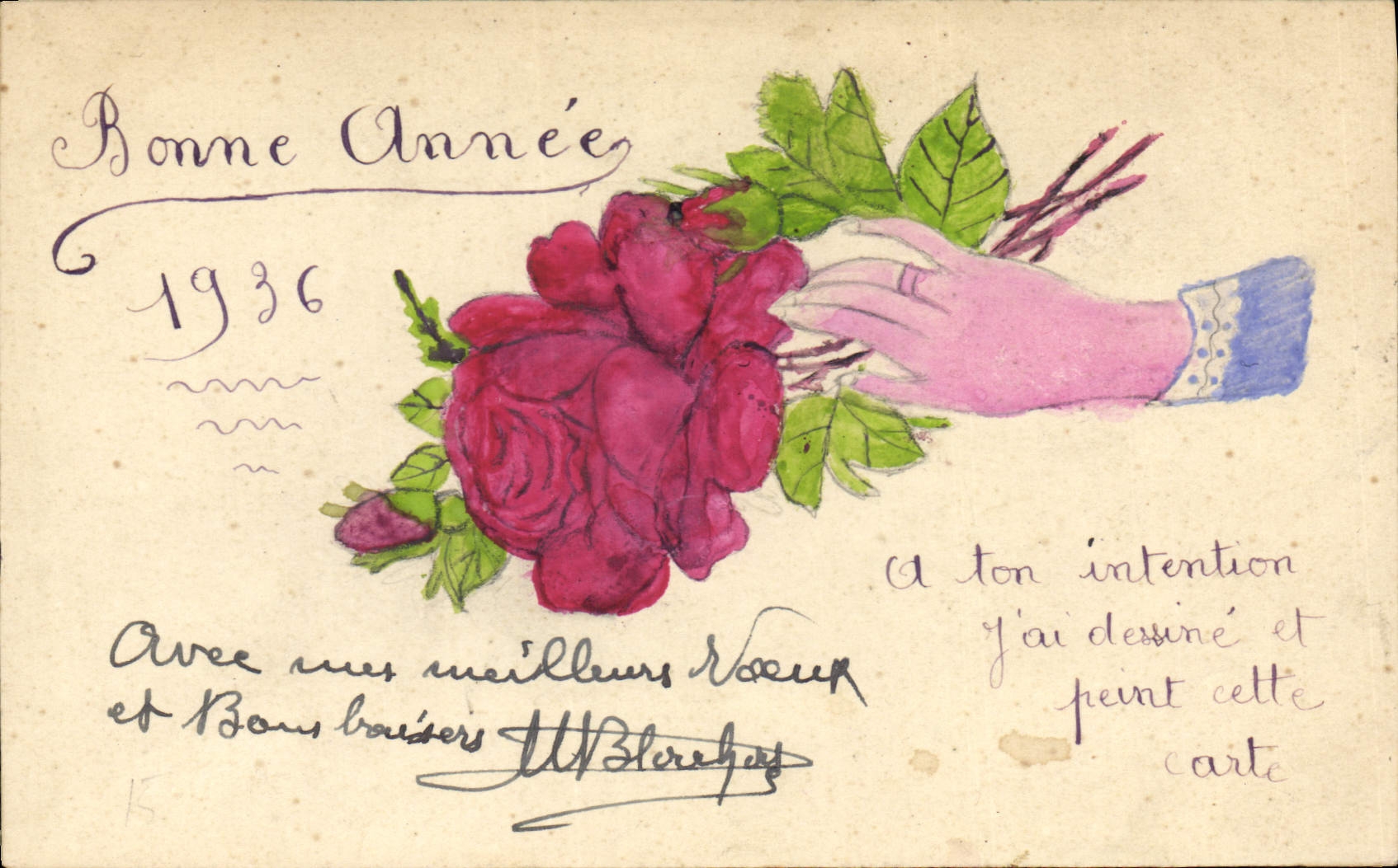 CPA Fantaisie (dessin a la main) Fleurs 