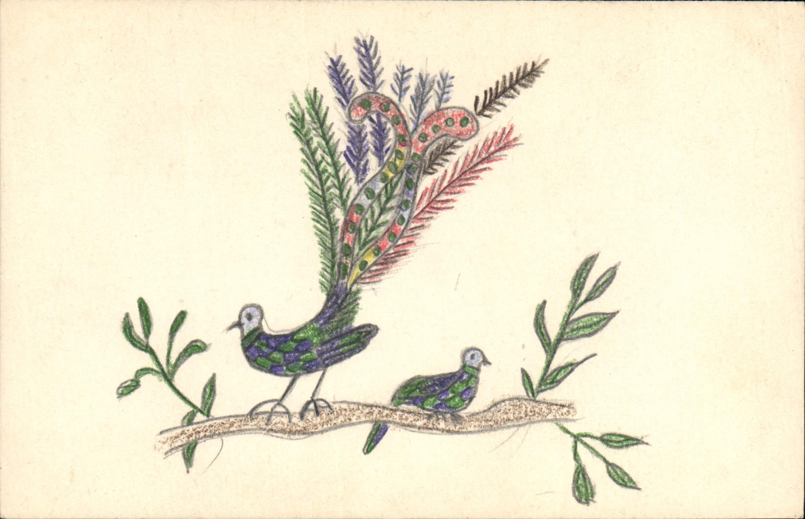 CPA Fantaisie (dessin a la main) Fleurs Oiseaux