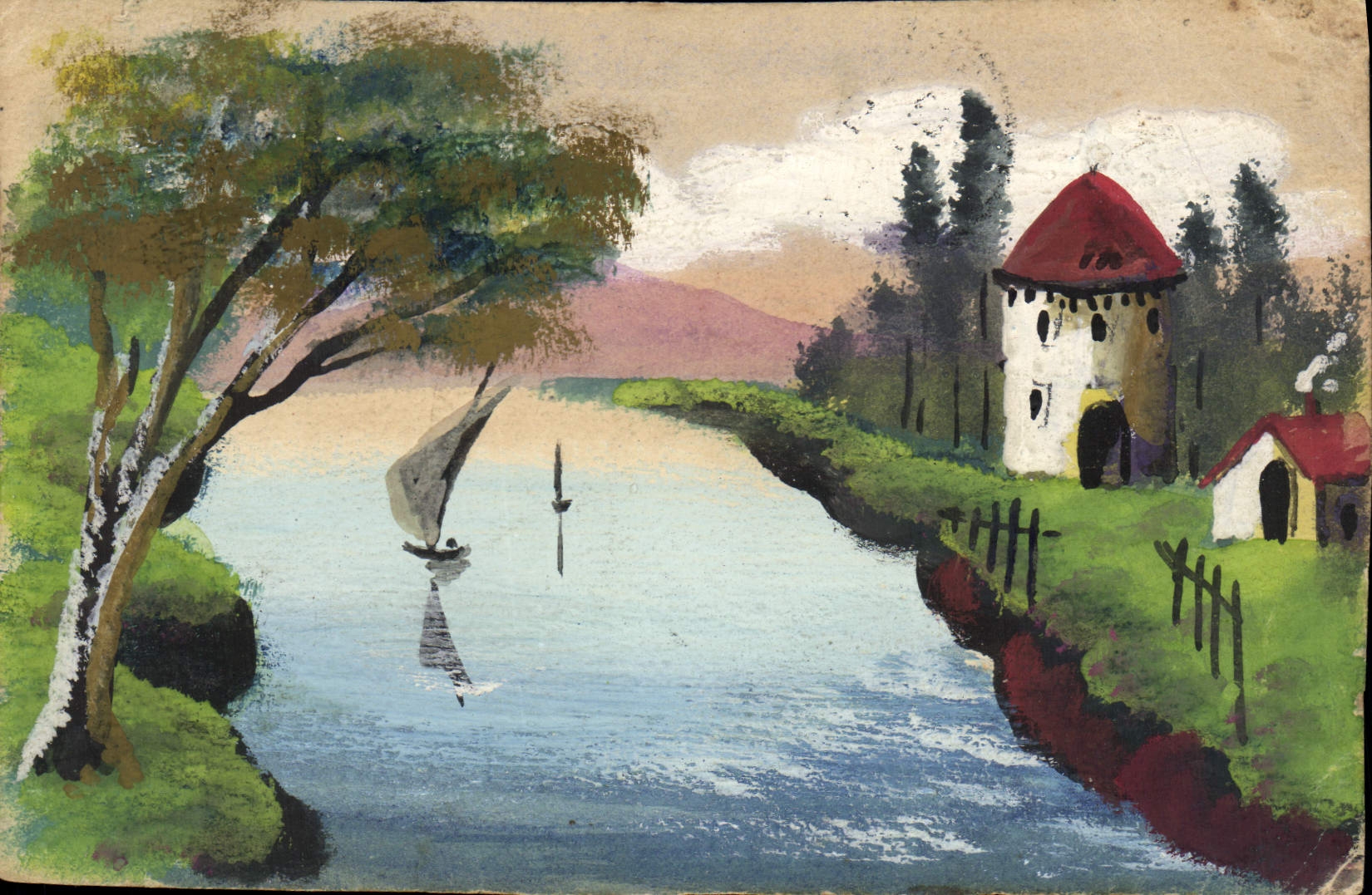 CPA Fantaisie (dessin a la main) Paysage 