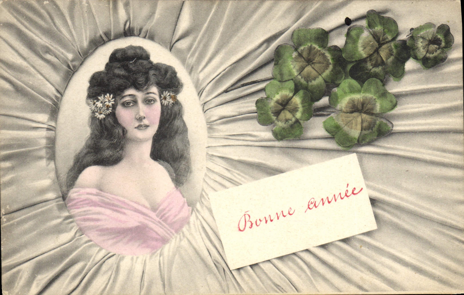 Vintage Postcard Fantasy Woman Clover