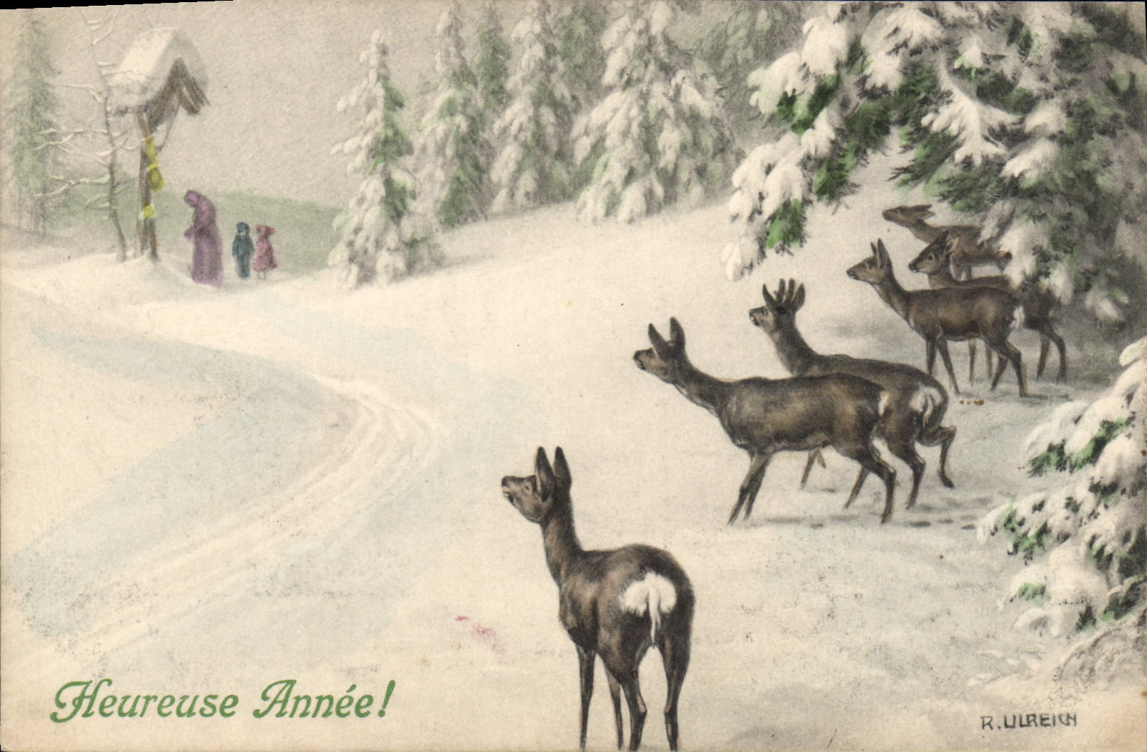 Vintage Postcard Fantasy Hinds