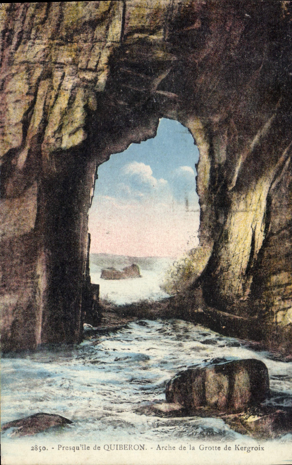 Vintage Postcard Cave Caves Peninsula of Quiberon Arch of the cave of kergroix
