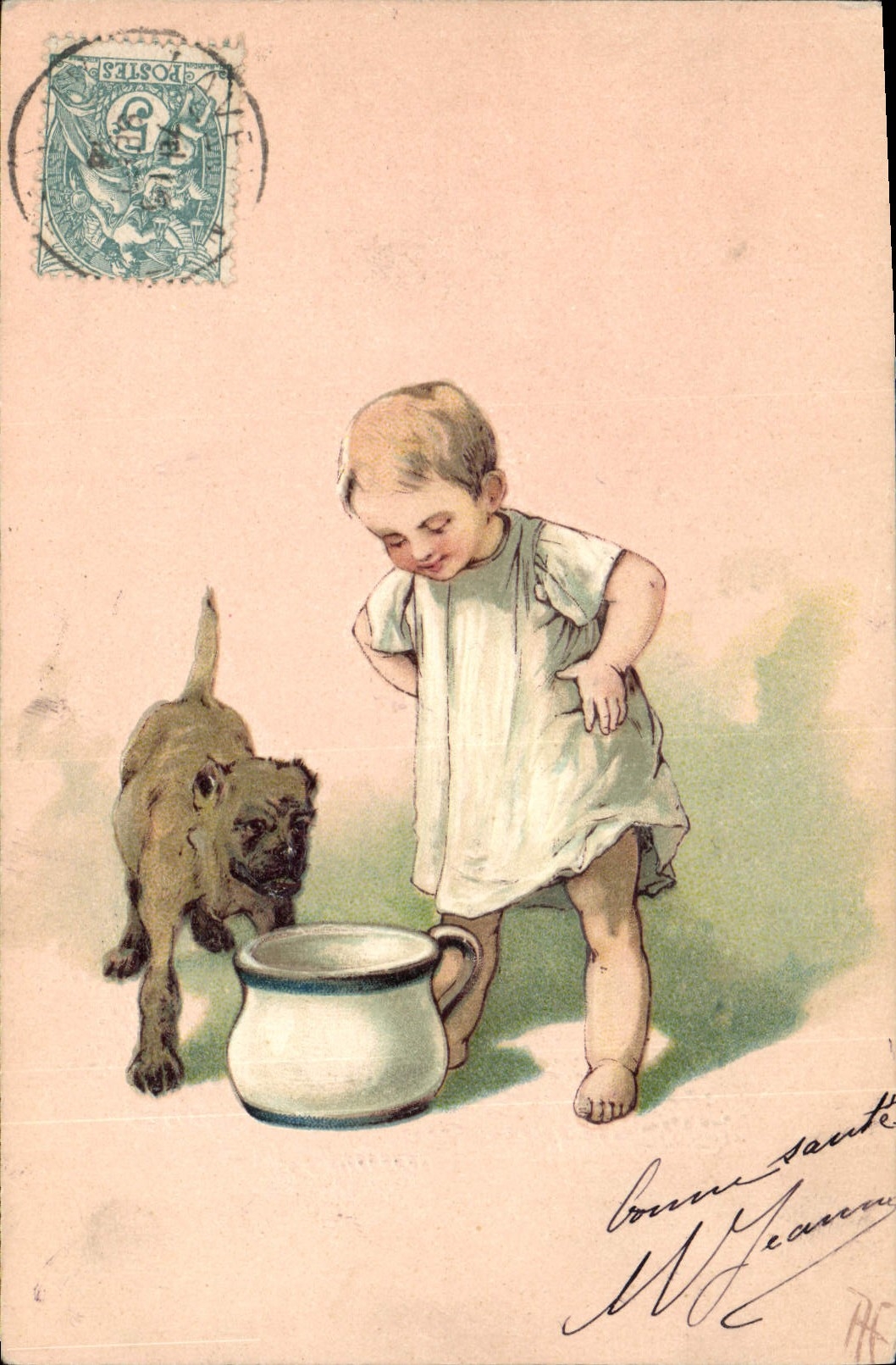 CPA Fantaisie Enfant Pot Chien 
