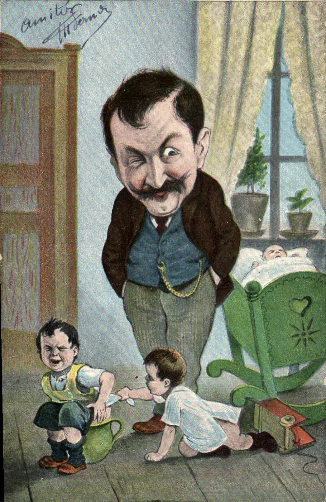 CPA Fantaisie Enfant Pot Homme grimacant