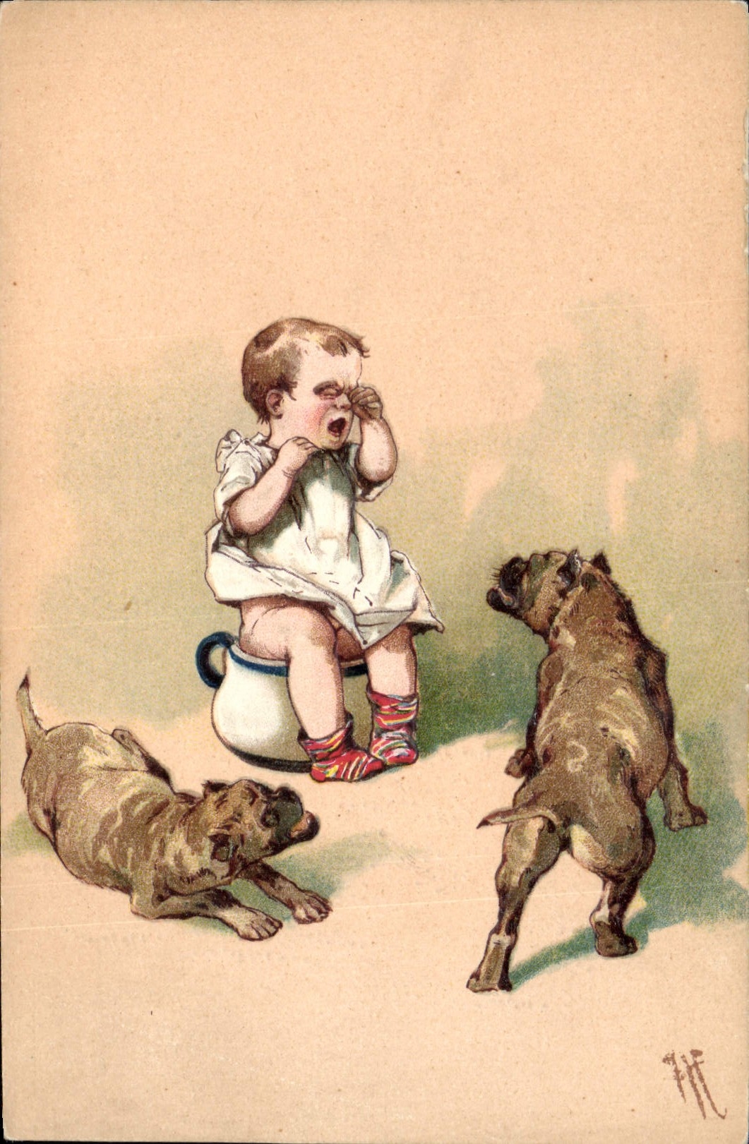 CPA Fantaisie Enfant Pot Chien Chiens