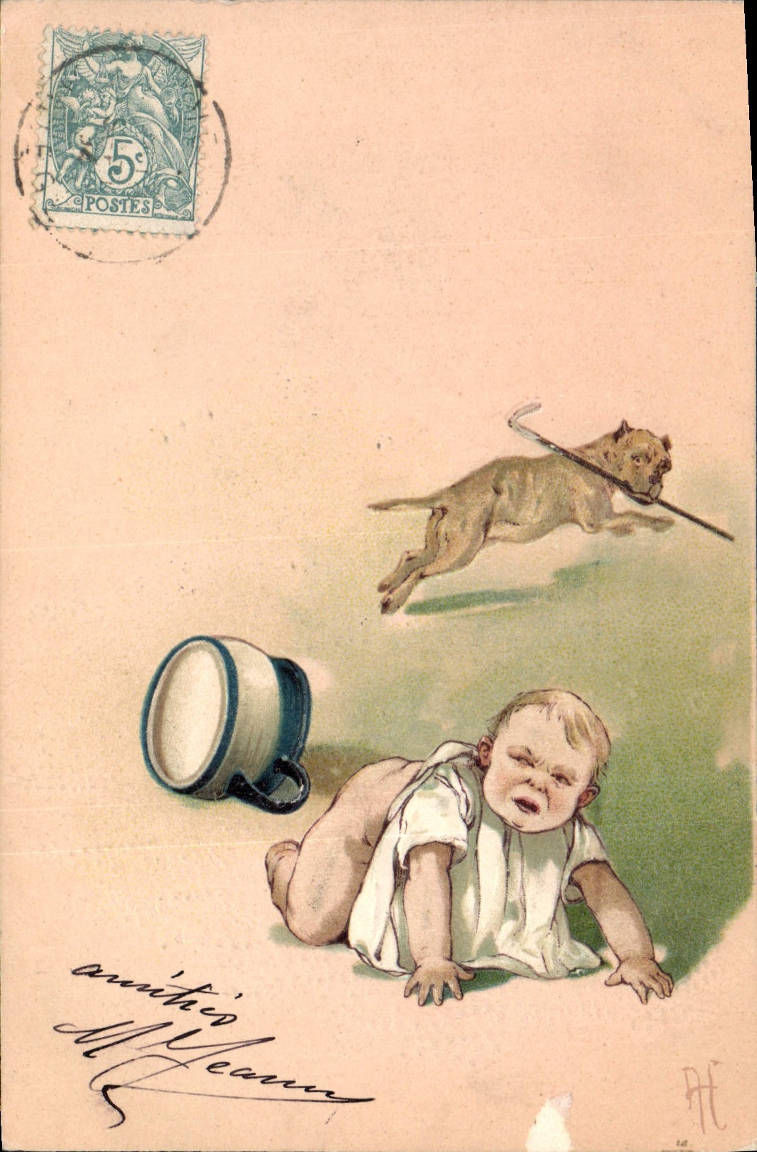 CPA Fantaisie Enfant Pot Chien