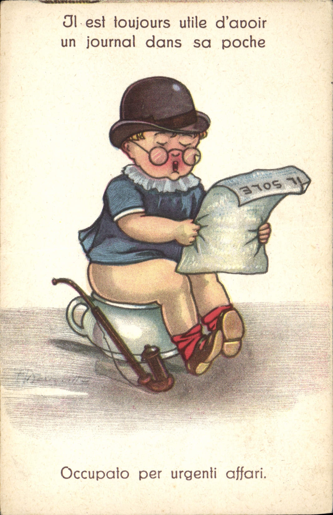 CPA Fantaisie Enfant Pot Il est toujours utile d'avoir un journal dans sa poche
