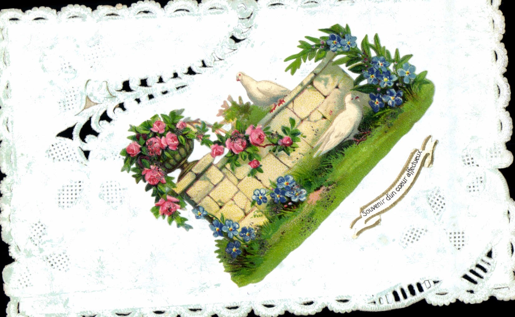 CPA Fantaisie Fleurs Colombe