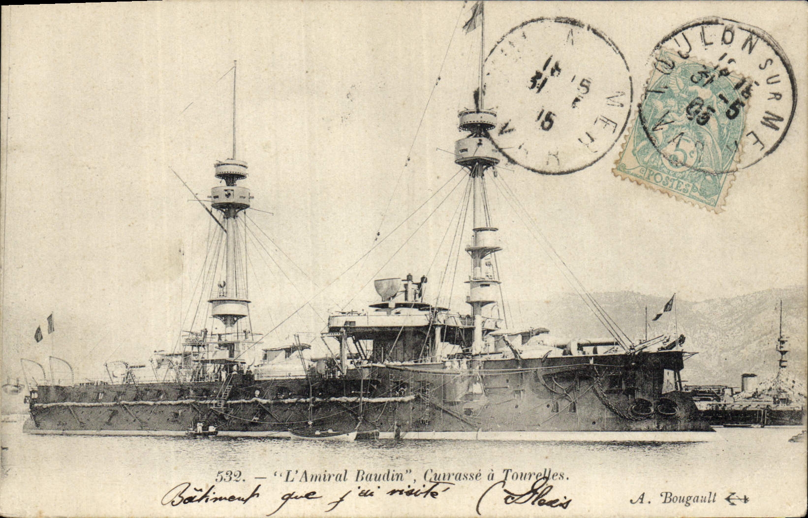 Vintage Postcard Warship Admiral Baudin Cuirasse has turrets