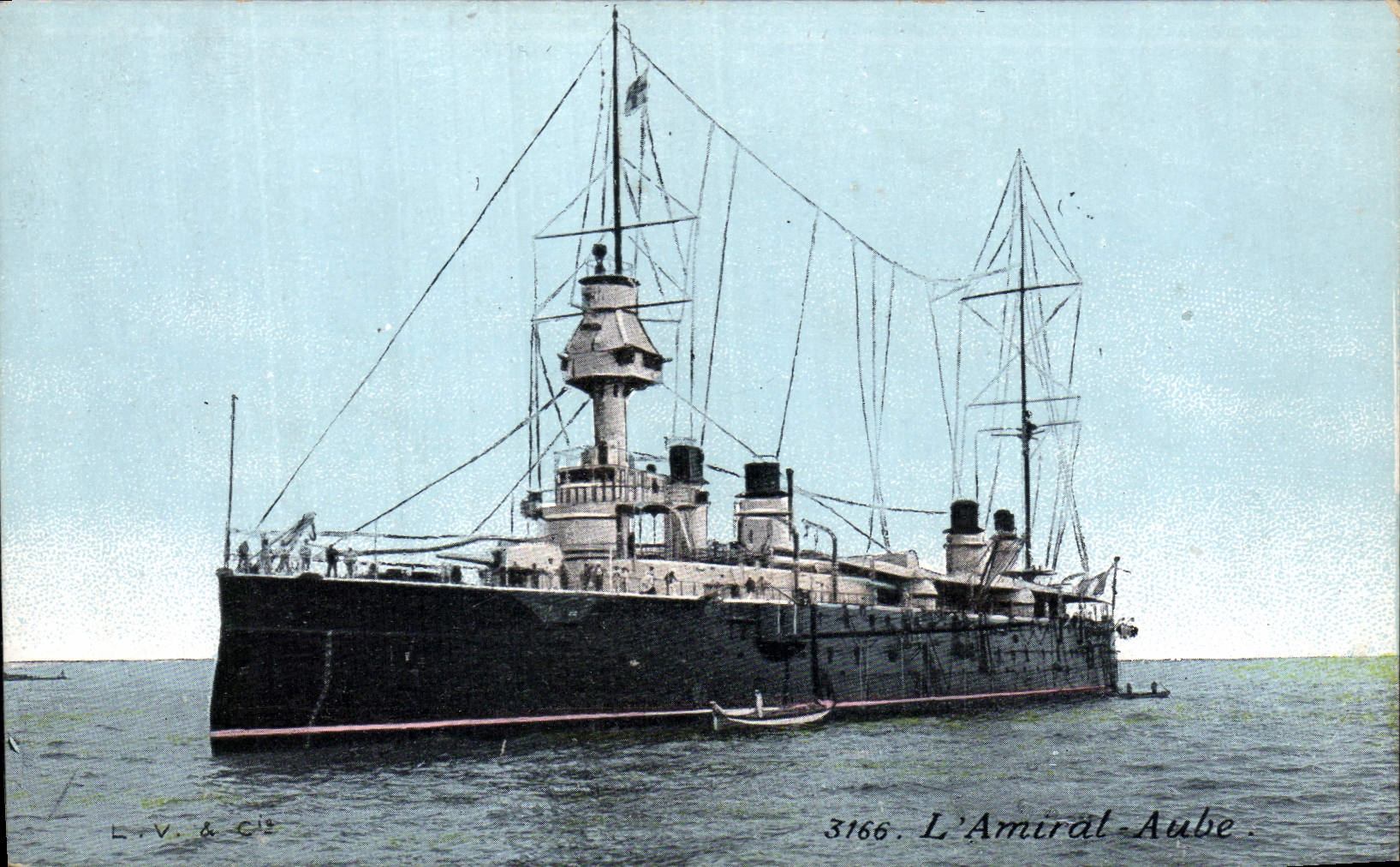 Vintage Postcard Warship Admiral Aube