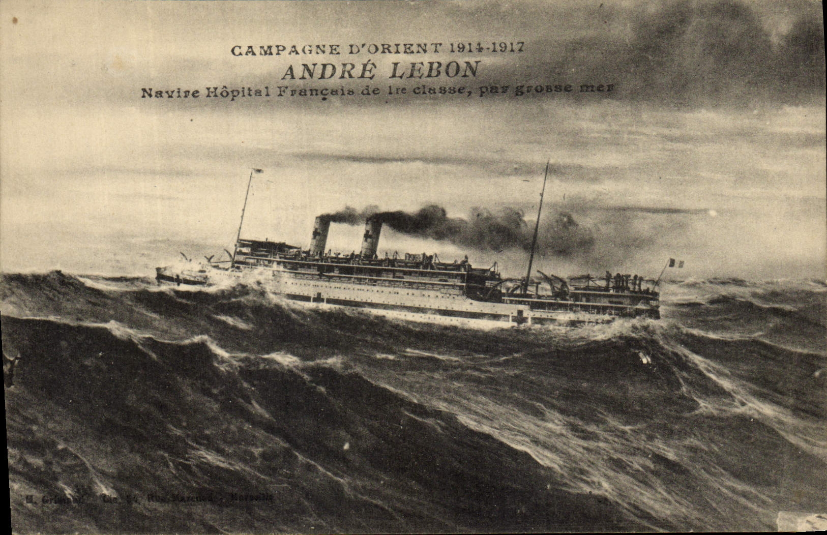 Vintage Postcard Warship Countryside of the East Andre Lebon Ship French Hospital of 1st class