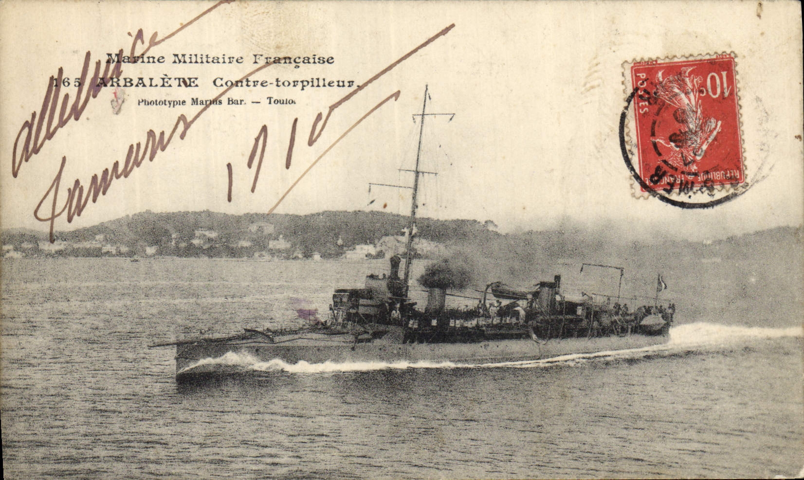 CPA Bateau de Guerre Arbalete Contre torpilleur