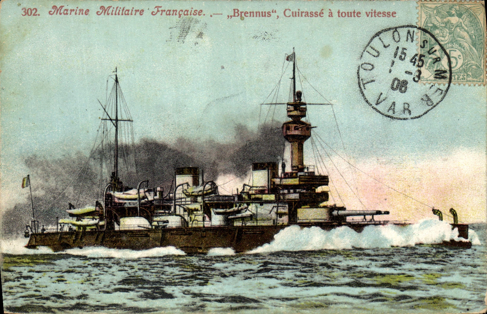 Vintage Postcard Warship Brennus Cuirasse has any speed