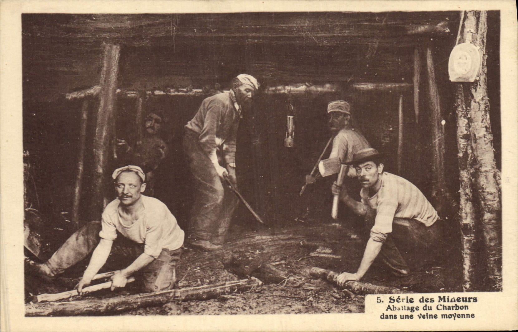 Vintage Postcard Mines Mines Minors Breaking-down of the coal in an average vein
