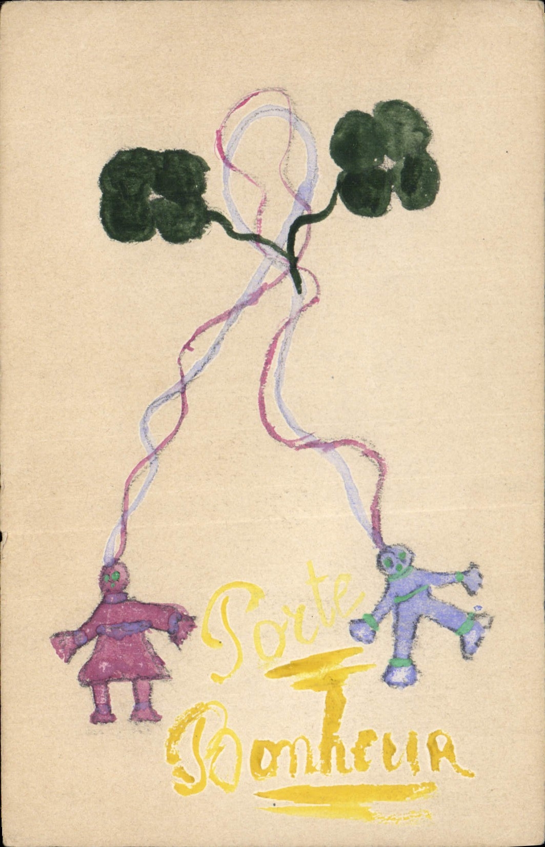 Vintage Postcard Fantasy (drawing has the hand) Flowers Characters