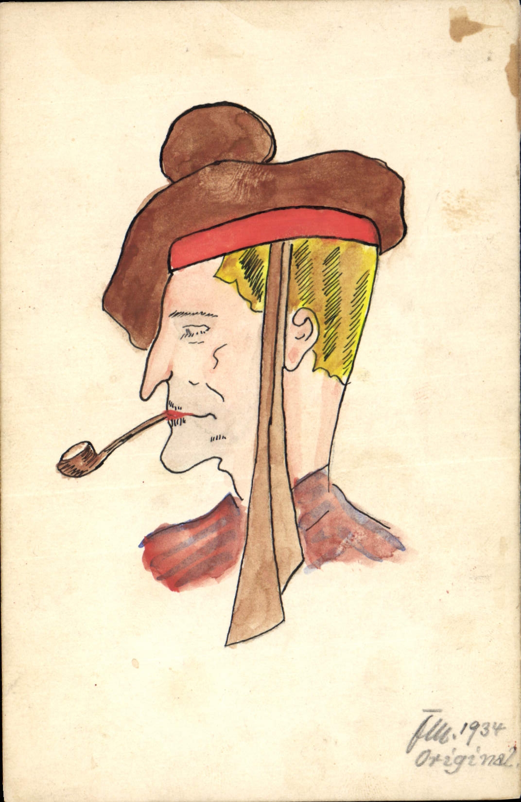 CPA Fantaisie (dessin a la main) Personnage a la pipe Tabac 