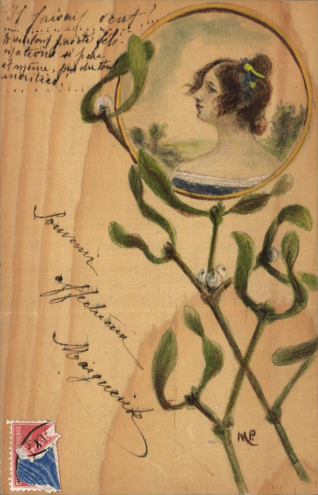 CPA Fantaisie (dessin a la main) Femme Fleurs