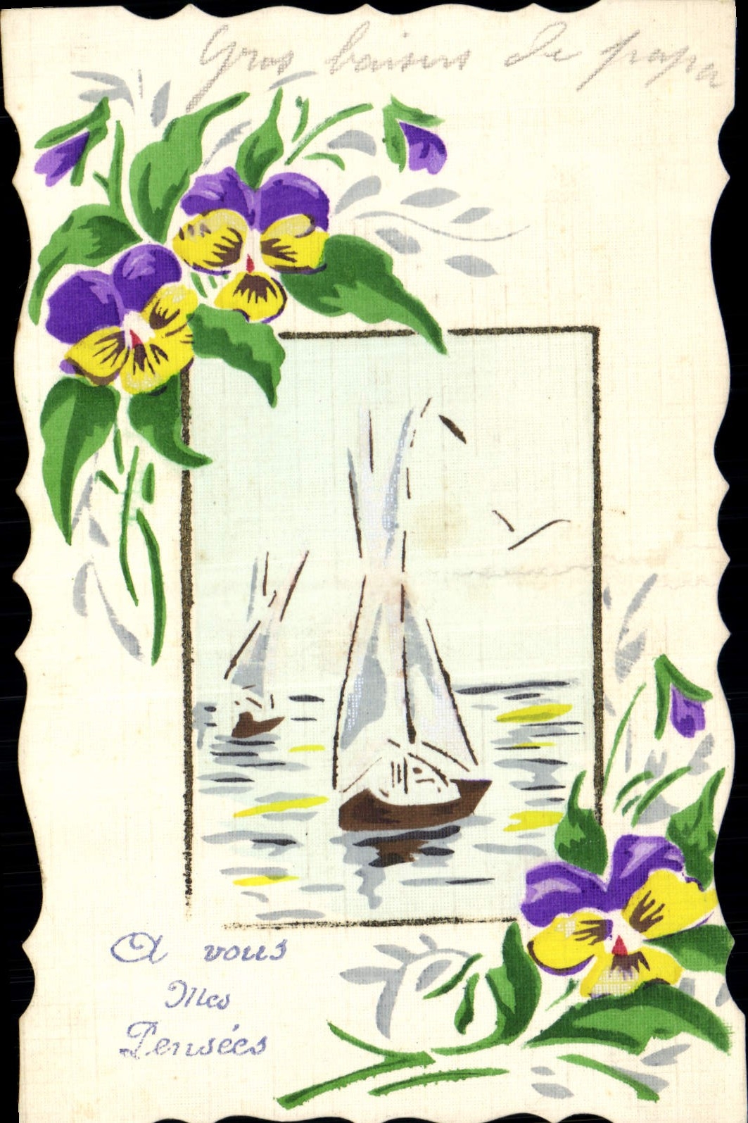 CPA Fantaisie (dessin a la main) Fleurs Bateau