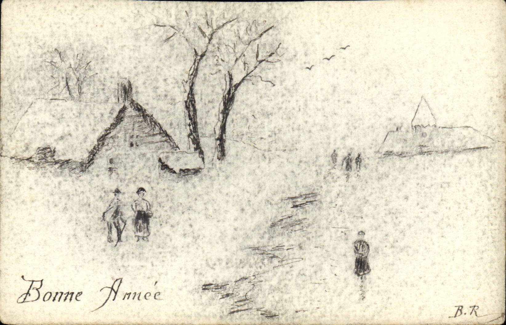 CPA Fantaisie (dessin a la main) Village