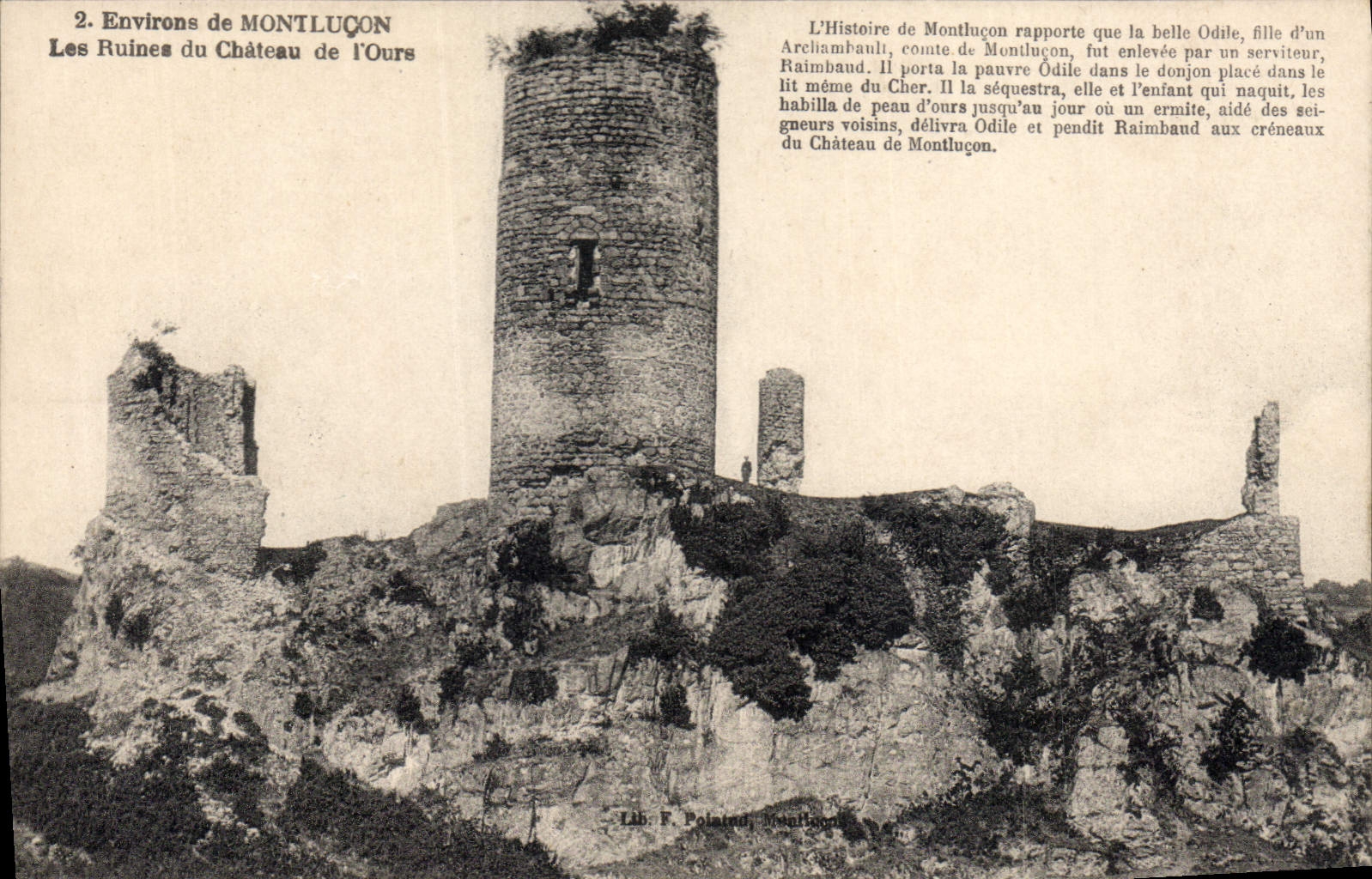 Vintage Postcard Castle Surroundings of Montlucon ruins of the castle of the bear