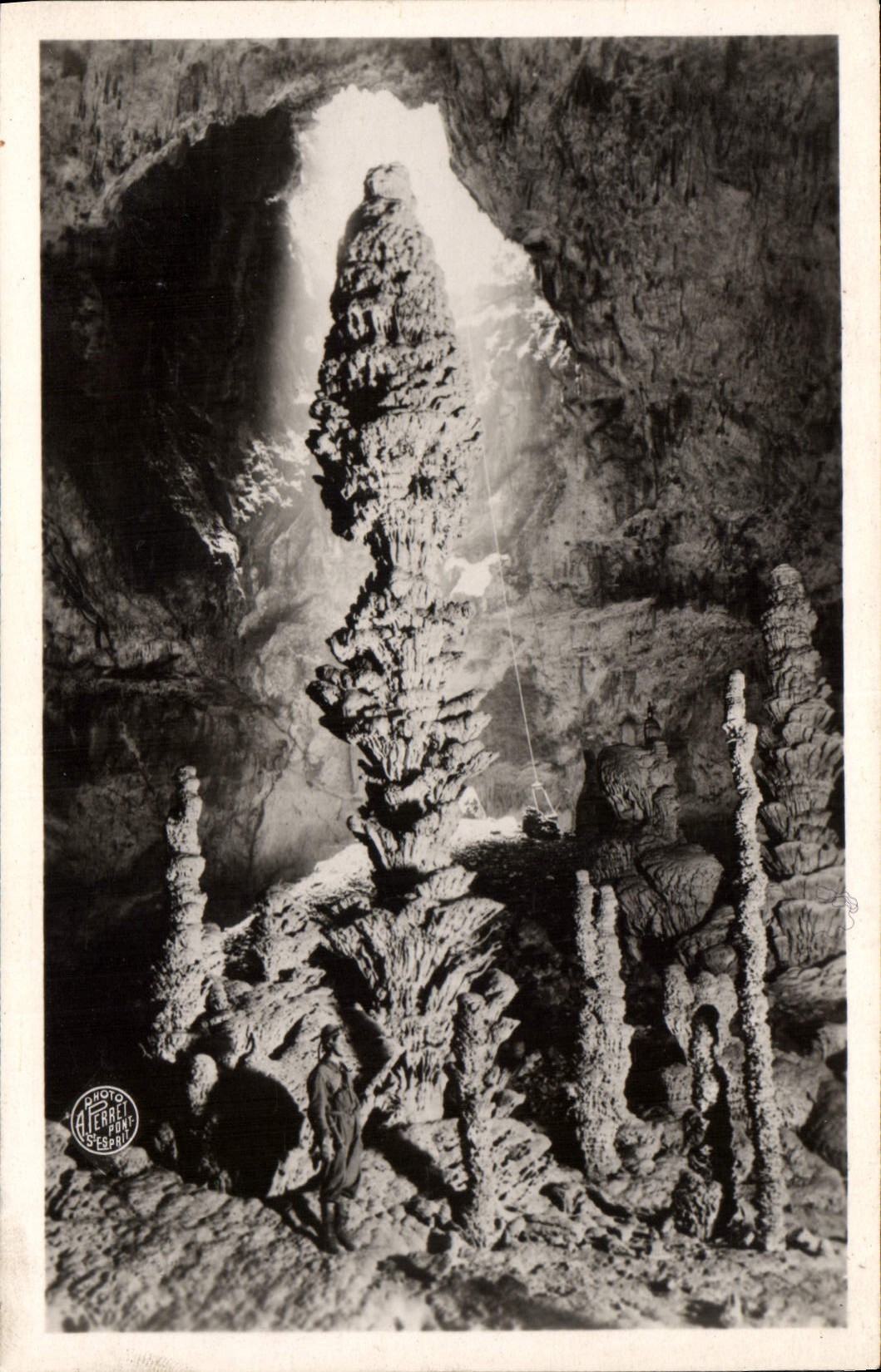 Vintage Postcard Cave Caves Swallow-hole of Orgnac Ardeche Stalagmite in the pine cone shape