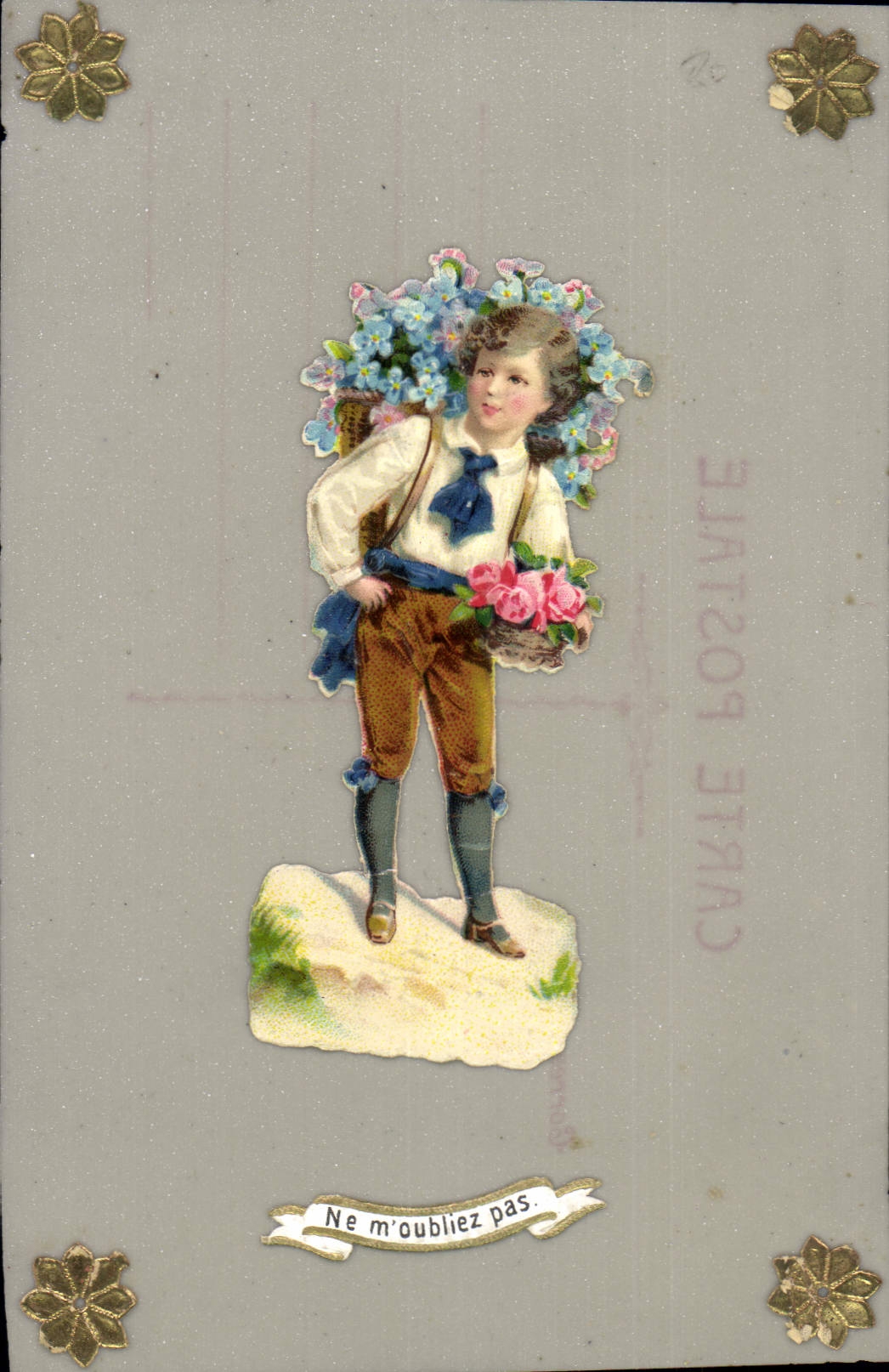 Vintage Postcard Fantasy transparent Chart Flowers Child