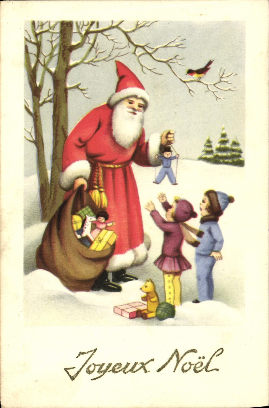 Vintage Postcard Fantasy Father Christmas Headstock Children