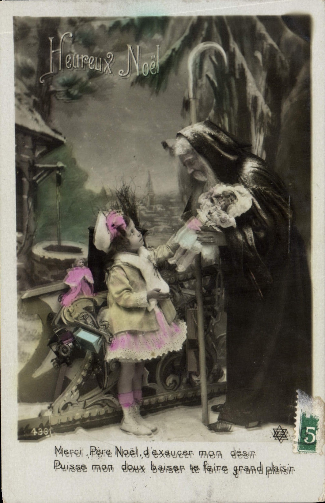 Vintage Postcard Fantasy Father Christmas Child Headstock