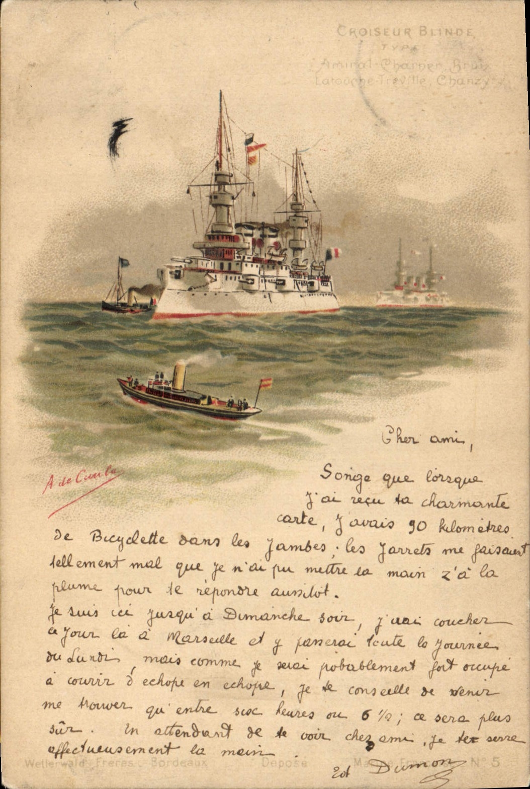 Postal Buque de Guerra Crucero blinda Tipo el Almirante Charnier Latouche Chanzy Treville