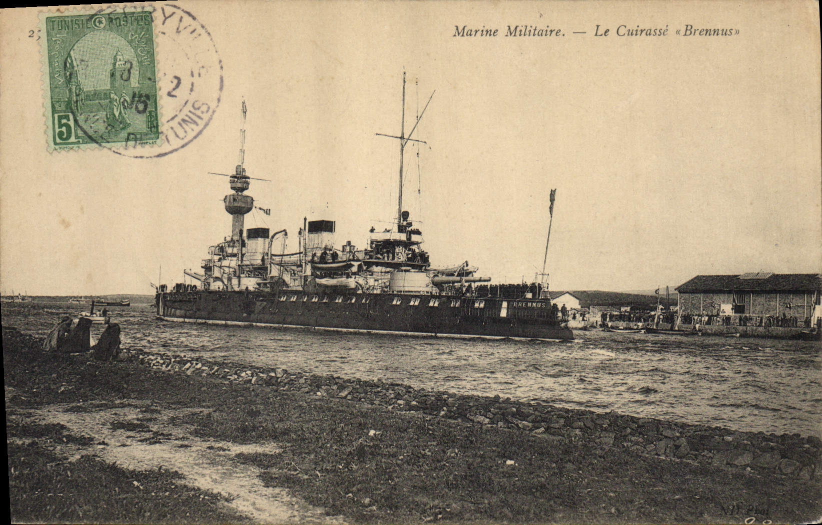 Vintage Postcard Warship the Armor Brennus Tunisia