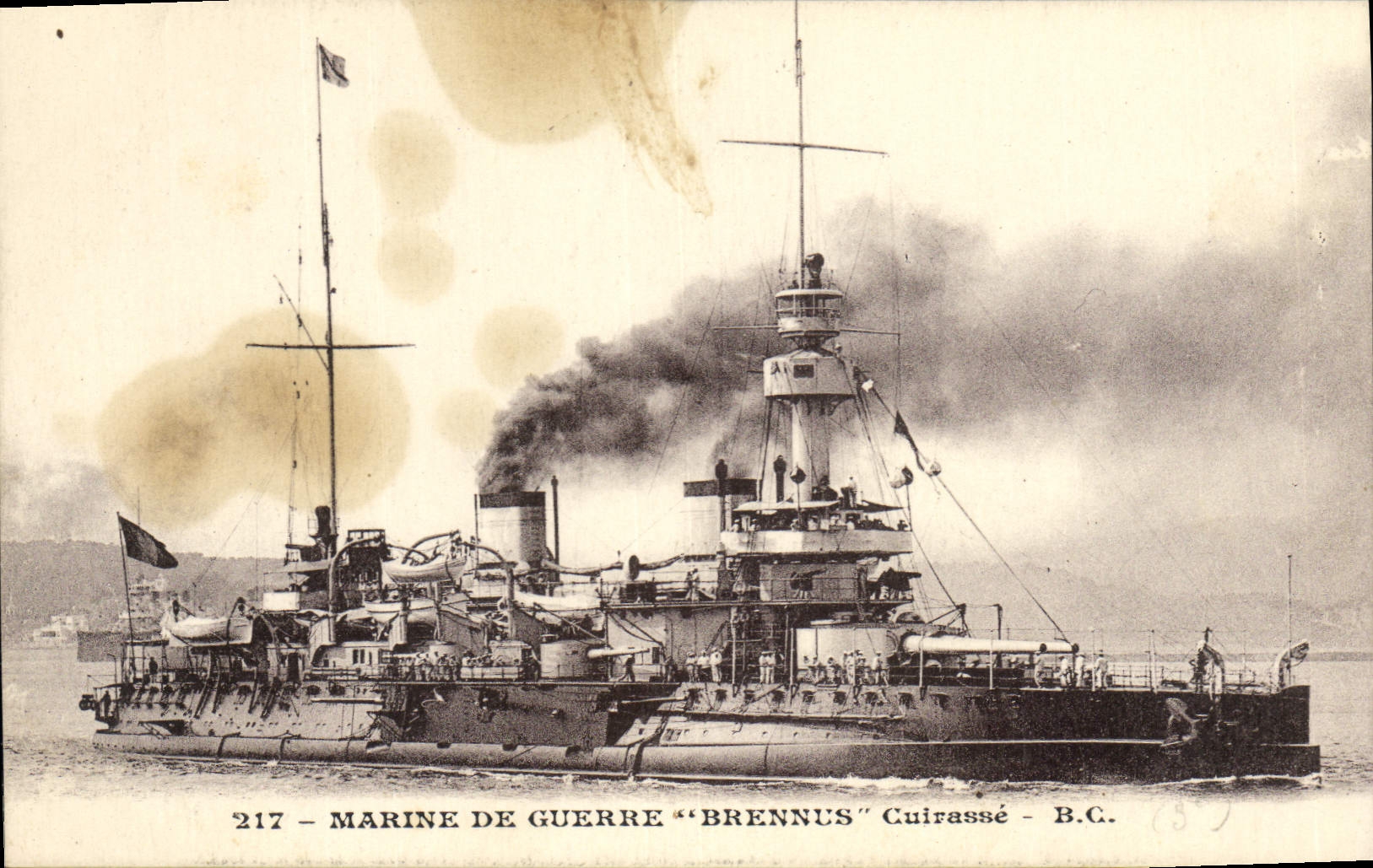 Vintage Postcard Warship Brennus Armours
